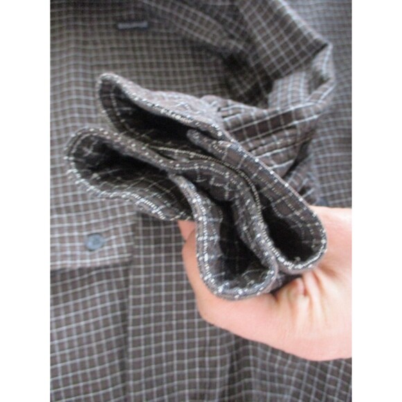 Woolrich Mens XL Shirt Button Up Logo Pocket Long Sleeve Brown White Cotton - Picture 8 of 11